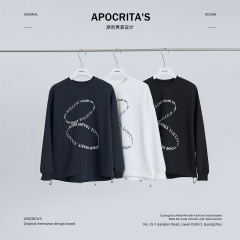APOメンズ | 重ポンド丸首パーカー男性クロスボーダーファッションブランド秋高級感ゆるいプリント長袖tシャツインナー