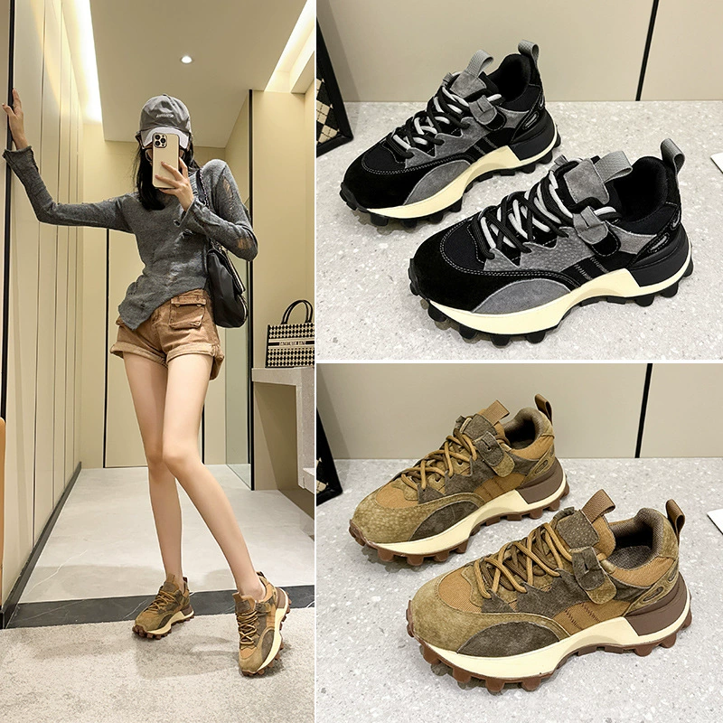 2023 Новая модная повседневная обувь на толстой подошве Туфли Daday Кожаные высокие кроссовки Joker Студенческая обувь