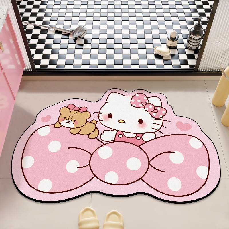 可爱HelloKitty硅藻泥吸水地垫家用卫生间洗漱台防滑易打理门垫|undefined