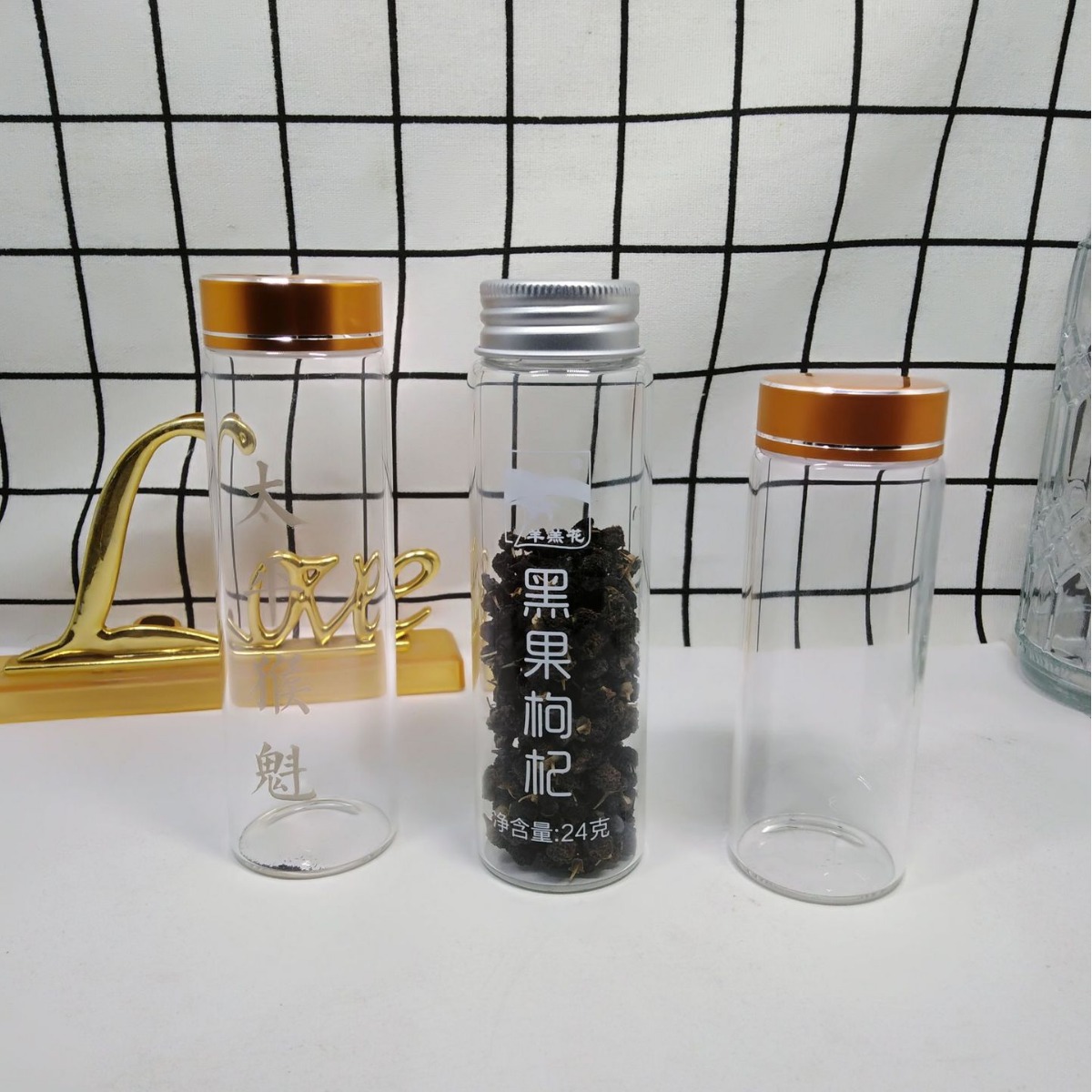 西洋参玻璃瓶 铁皮石斛 黑枸杞保健瓶包装瓶密封罐烫金丝印