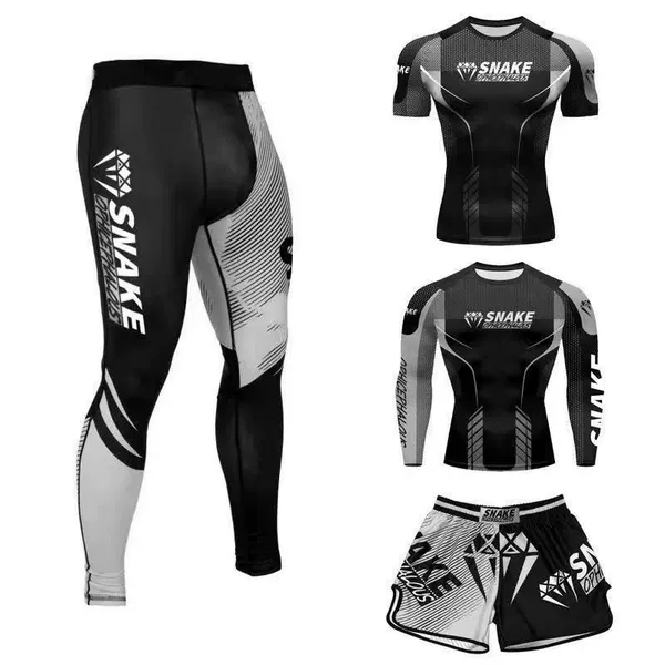 Boxing Training Suit Four-Piece Set for Men and Women, Fighting, Tight-Fitting, Quick-Drying, Fitness Sportswear, Cross-Border Exclusive Supply