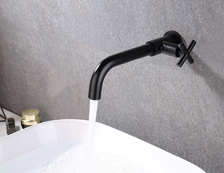 Cross-border e-commerce black wall-mounted all-copper single-cooling faucet, extended washbasin, bathroom, balcony washbasin, 4 points Application Scenario