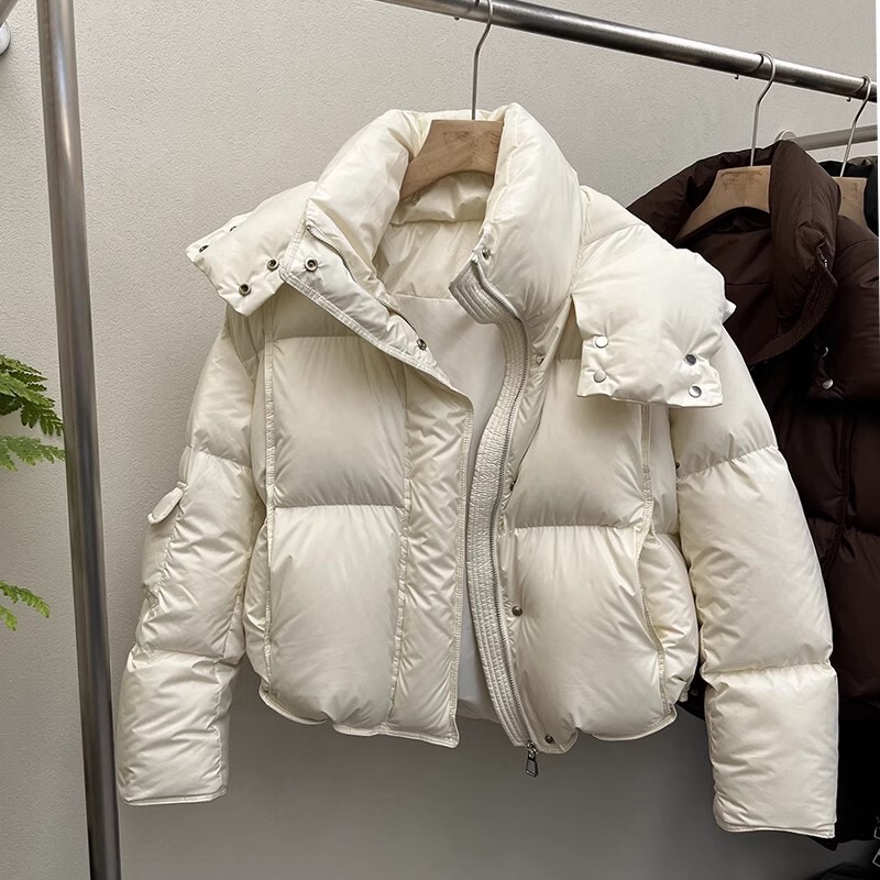 Official Image: Thickened Cotton Short Jacket for Women, 2025 Winter Fashion, Loose Fit, Solid Color Puffer Jacket, Warm Hooded Coat