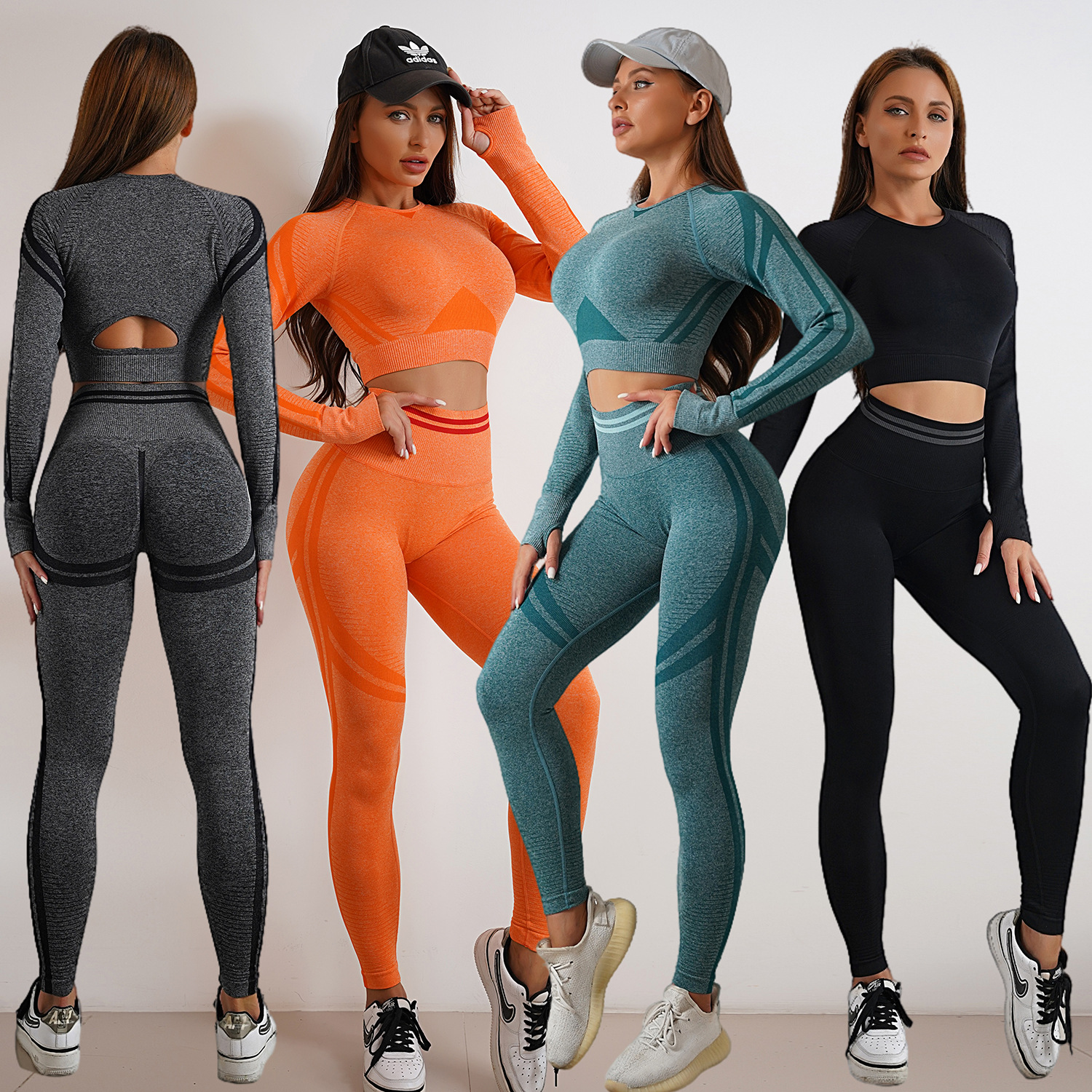 Europeo y americano otoño e invierno nuevo sin costuras plisado melocotón apretado cadera yoga traje deportes correr fitness yoga ropa para mujeres