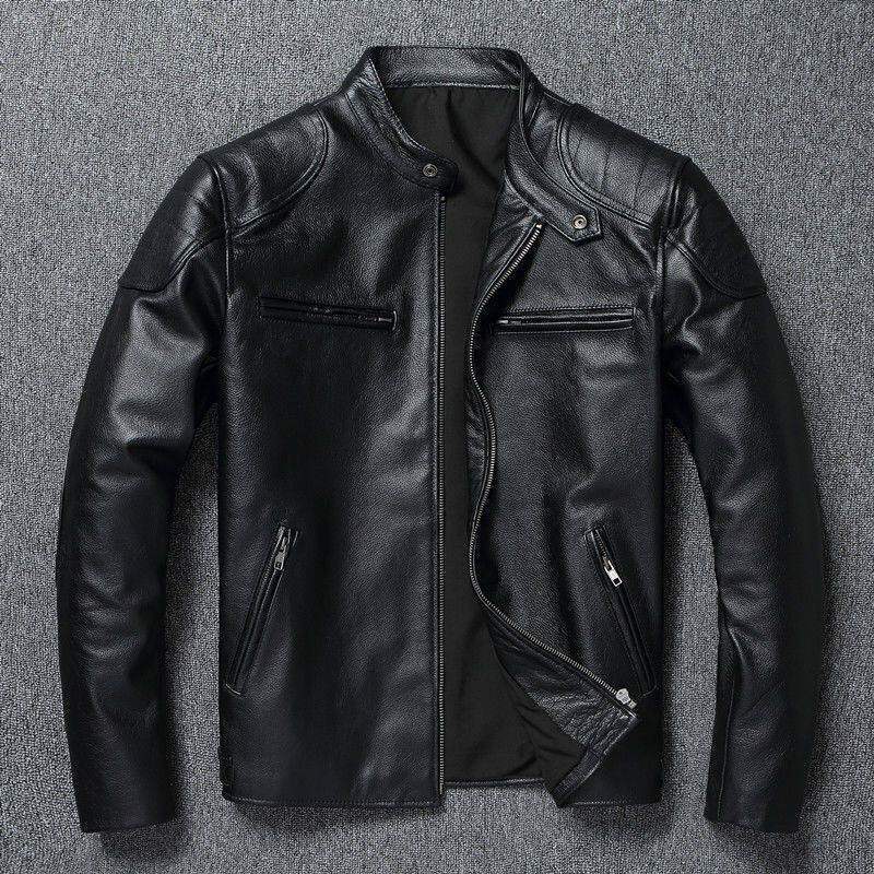New Style Premium Genuine Leather Jacket for Men, Stand Collar Biker Jacket, Trendy Korean Style for Young Men, Spring and Autumn Leather Jacket