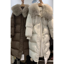 仿狐狸毛棉服女中长款2025冬新款大毛领收腰显瘦过膝加厚外套潮