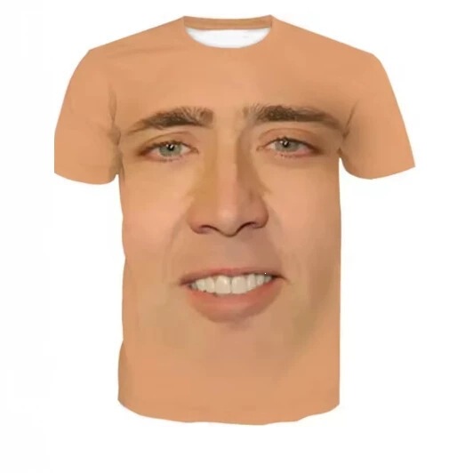 Interesting Nicolas Cage Face Pattern Men's T-Shirt 3D Humorous Fun Print T-Shirt