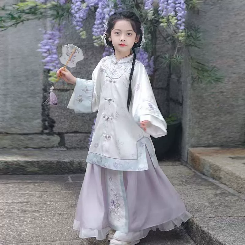 Новый детский костюм династии Хань для девочек, детский костюм Тан 2025 года, весенне-осенний китайский костюм в китайском стиле, костюм в древнем стиле