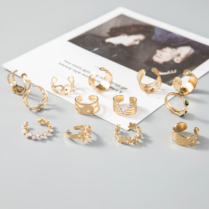 Fashion Geometric Stainless Steel Plating Artificial Pearls Zircon Open Ring