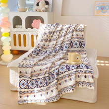 2026新款复古民族风双面绒加厚多功能毛毯旅行车用毯午毯披肩盖毯