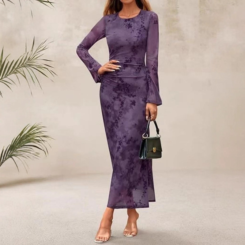 2025 European and American Fashion Amazon Independent Site Fashion Ruffled Mesh Wedding Guest Cocktail Party Long Dress