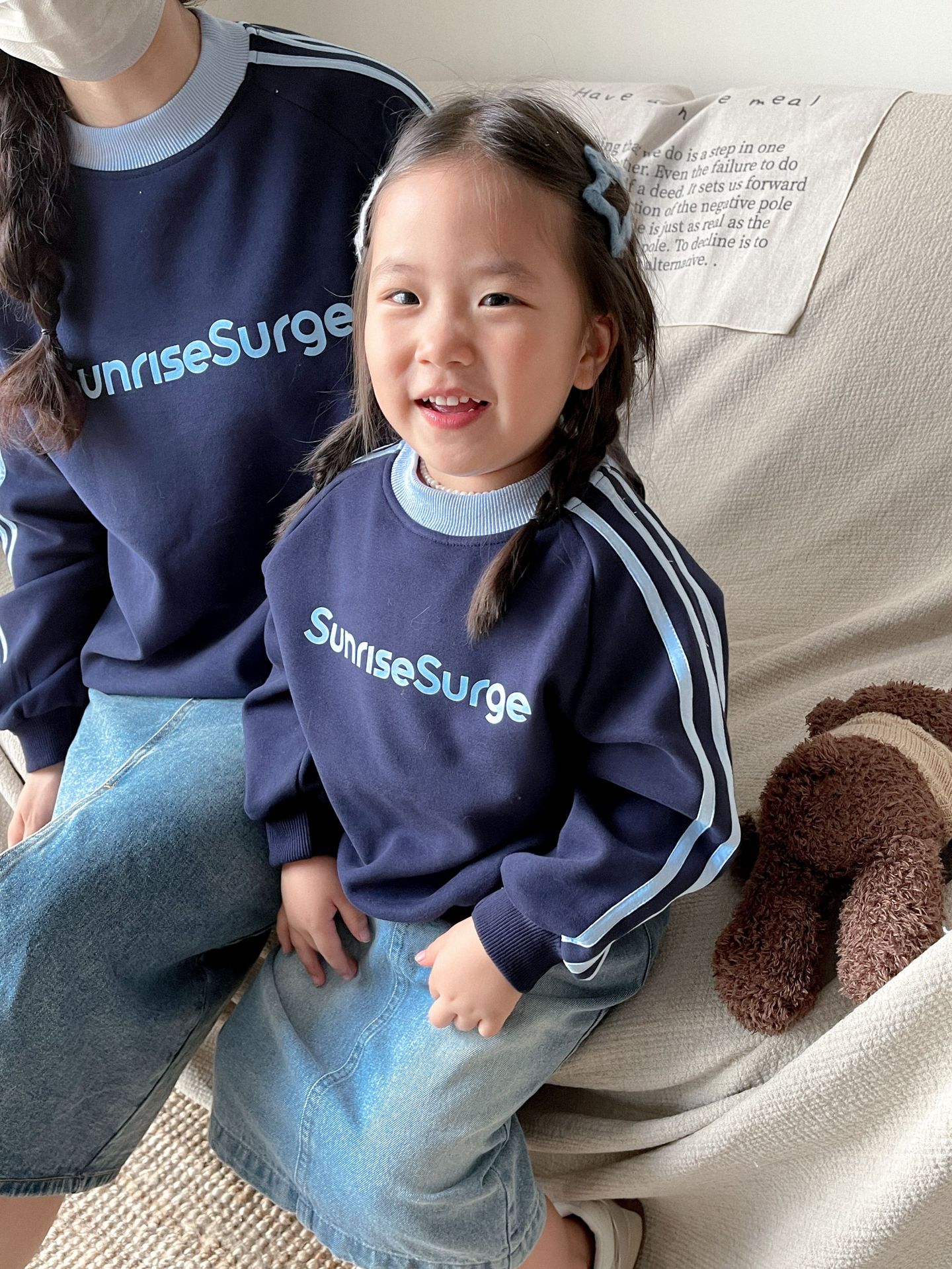 [Sunrisesurge] QZ409 invierno polar-forrado multicolor carta color a juego cuello redondo padre-niño desgaste completo decoración del hogar