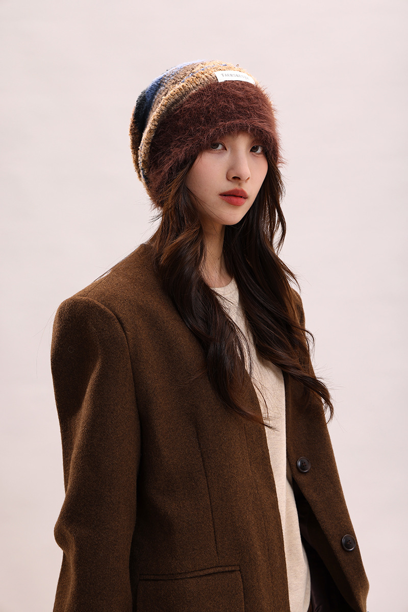 Cappello di lana per bambini, lavorato a maglia, con filato di piume femminili, impilato, che mostra il viso, piccolo calore autunnale e invernale, freddo cappello di lana, maschile_voghion.com