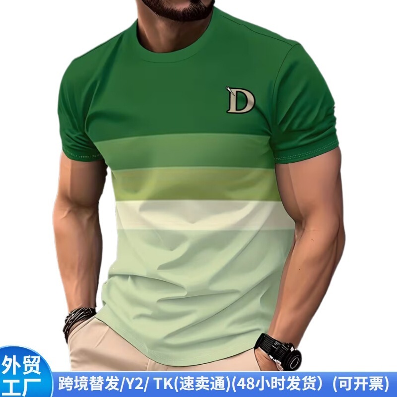 Cross-Border European and American 3D Digital Printed Men's Lv Short-Sleeved T-Shirt, Summer American Casual Versatile Round-Neck Short-Sleeved Top Cross-Border European and American 3D Digital Printed Men's Lv Short-Sleeved T-Shirt, Summer American Casual Versatile Round-Neck Short-Sleeved Top