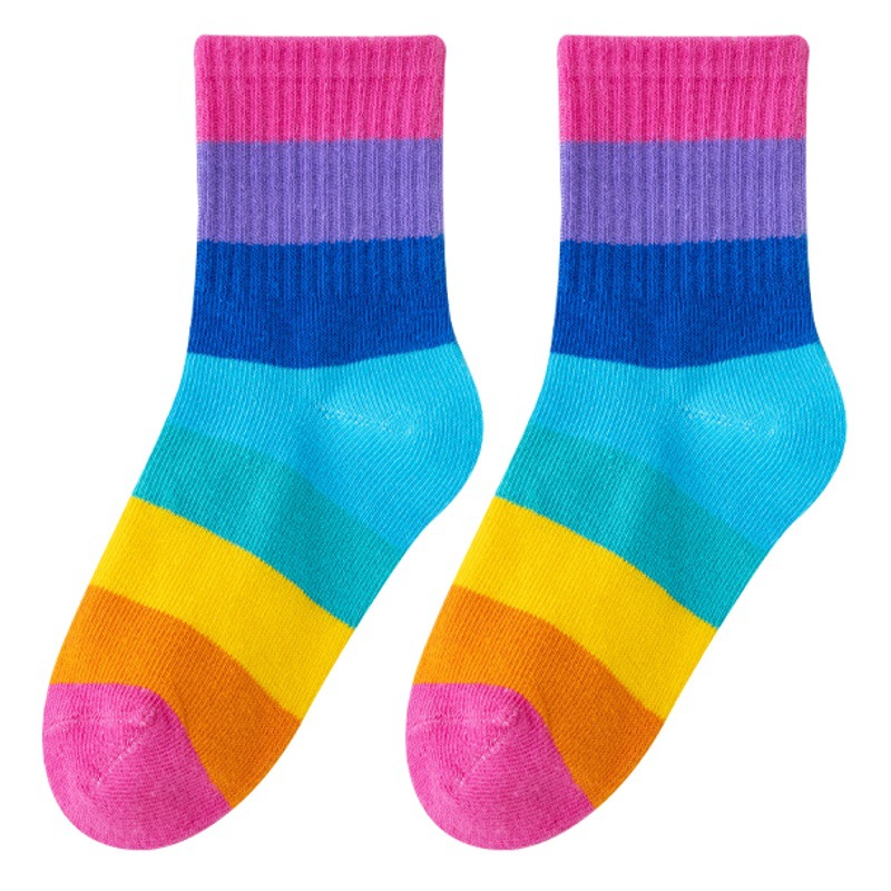 Calcetines para niños Otoño e Invierno Nueva moda coreana niños y niñas Arco Iris princesa calcetines a rayas calcetines de media pantorrilla calcetines de venta directa de fábrica
