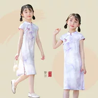 Новое летнее платье Cheongsam для девочек в китайском стиле в национальном стиле, нежное и белое платье Cheongsam, женская весенне-летняя размазанная художественная юбка