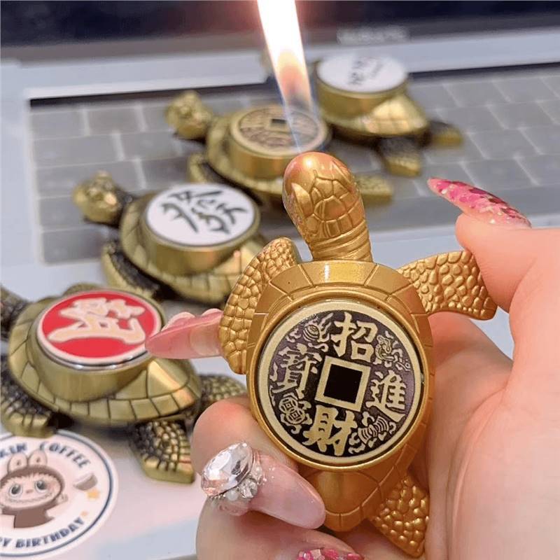 Zhao Caijin Bao tortuga de oro infláble llama abierta encendedor creativo tortuga de oro pequeña tortuga de metal para enviar novio encendedor image 5