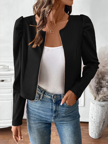 Cross-border European and American women's elegant solid-color lamb leg sleeve thin long-sleeved jacket coat