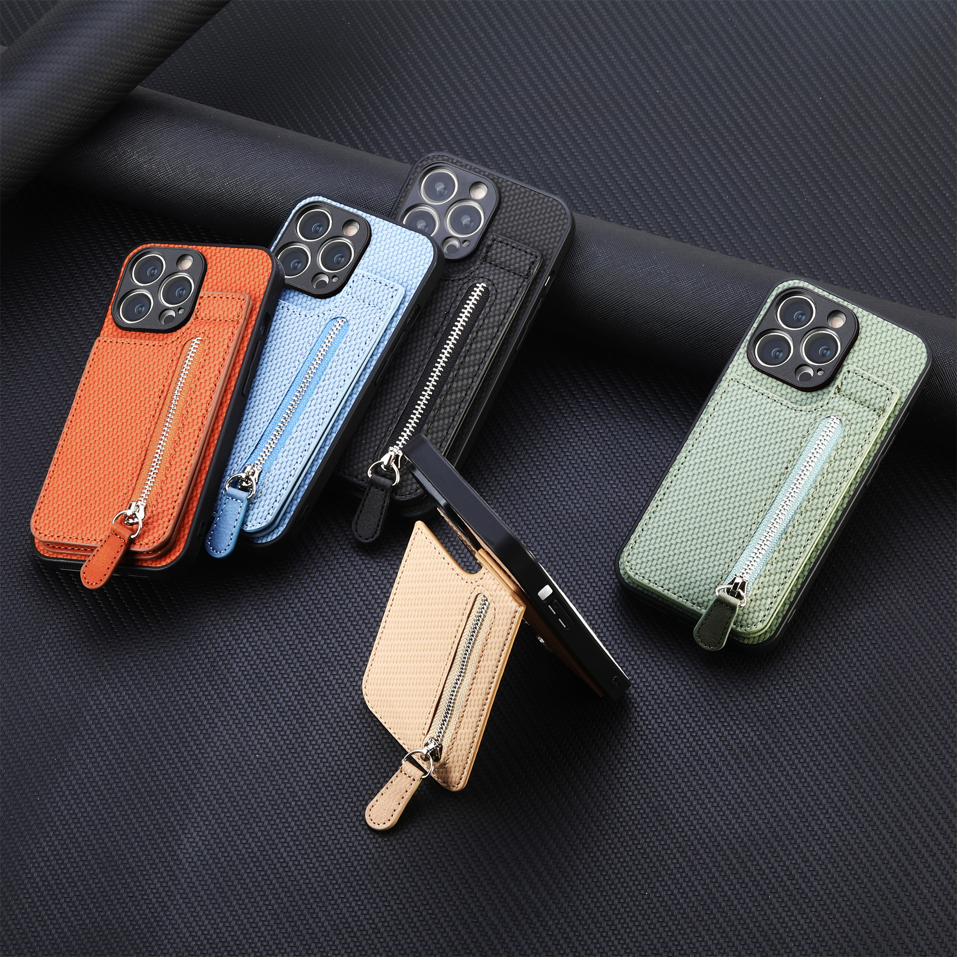 TechGlobe Compatible With IPhone 17 Flip Holder Phone Case Wallet Stand Zipper Bag Card Slot Protective Cover_voghion.com