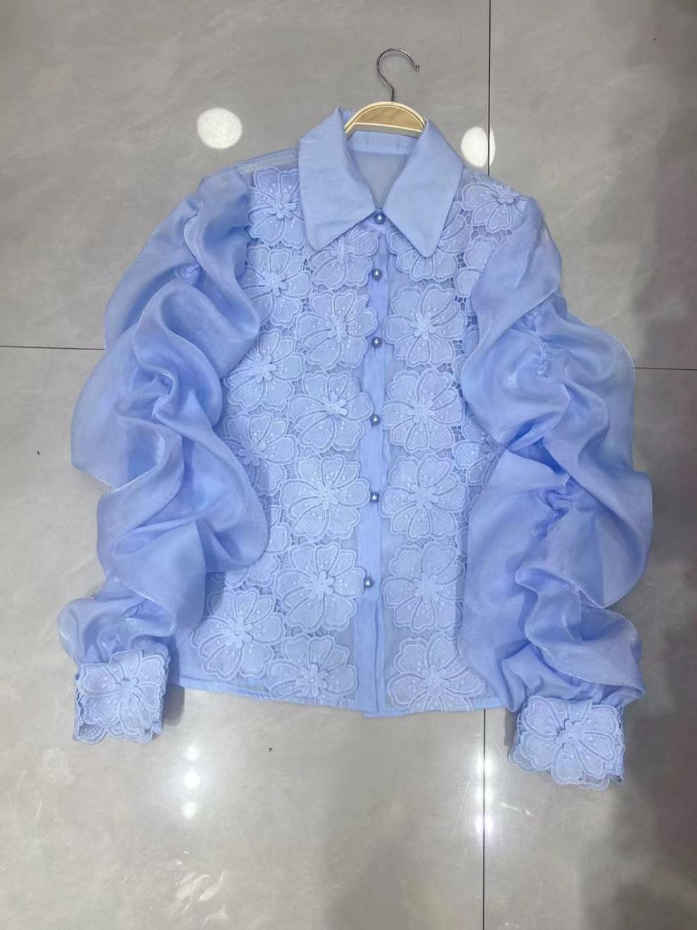 Women's Clothing Light Luxury Temperament Lapel Flower Slim Top Design Niche Single Breasted Shirt_voghion.com