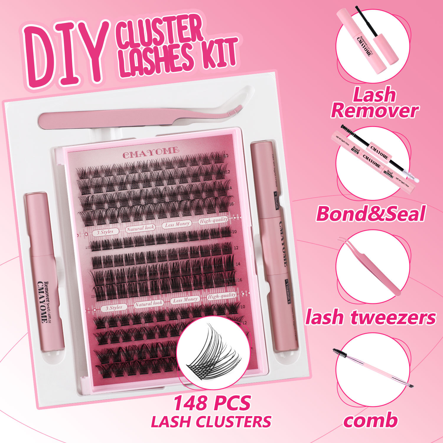 Cezhraničná nová sada 148 zhlukov zmiešaných C krivých umelých mihalníc, sada púdrových rias pre domácich majstrov, husté segmentované mihalnice s jedným zhlukom_voghion.com