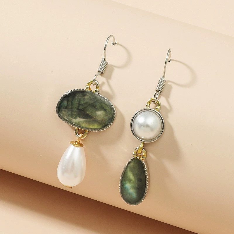 Retro fashionable asymmetrical earrings from pearl, for import