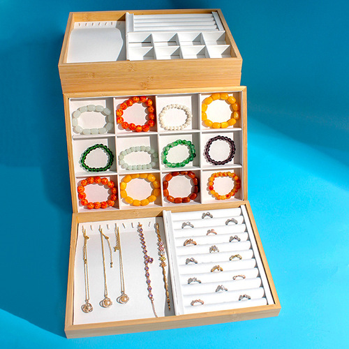Cross-border PU bamboo pallet jewelry ring storage box jewelry necklace jewelry display props bracelet box