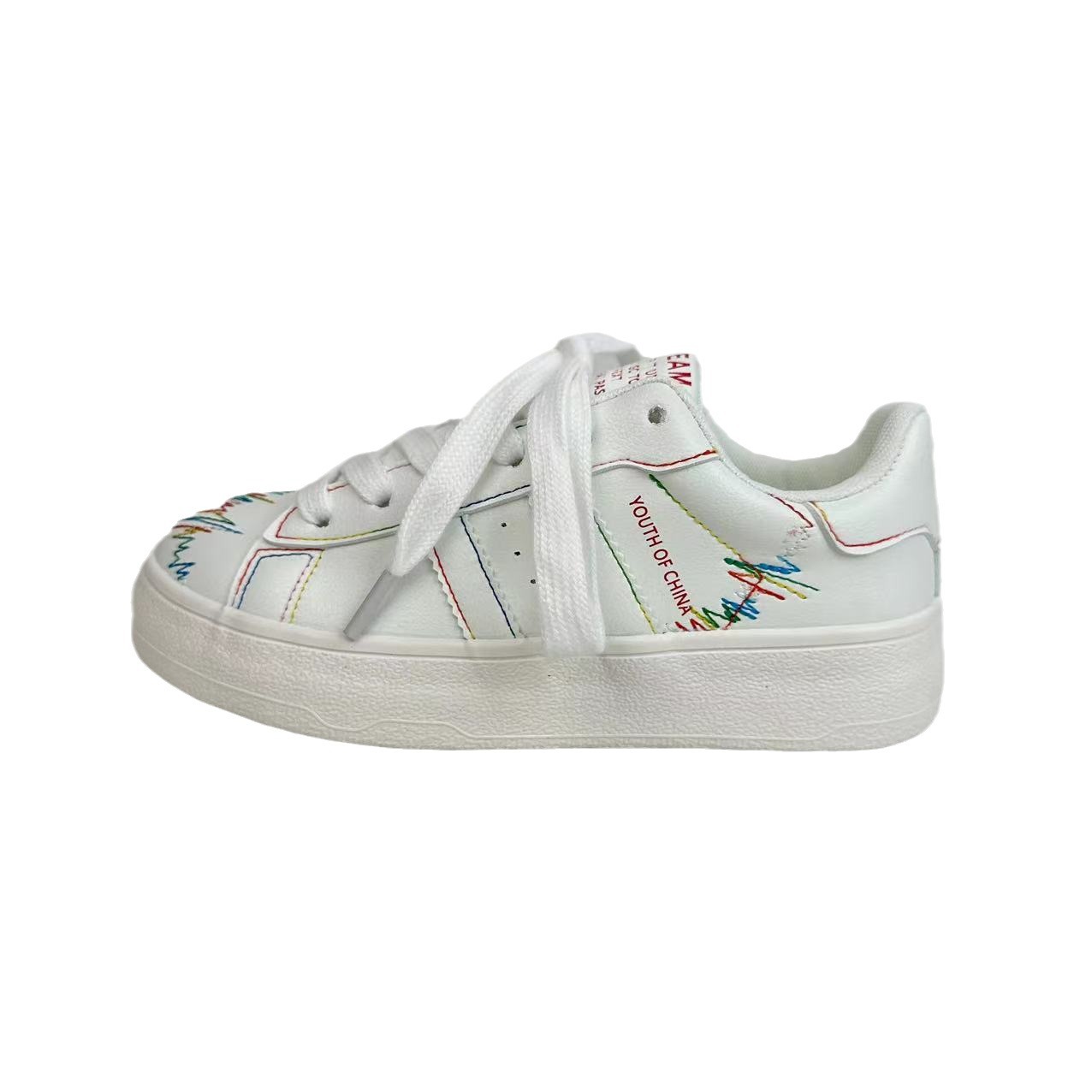 Yuanbo versión coreana de pequeños zapatos blancos zapatos de cuero para mujer zapatos de lona arco iris 2024 nuevos zapatos casuales de todo fósforo para el cabello