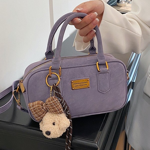 Women's Vintage Niche Bowling Bag Handbag New Spring Festival Simple Shoulder Crossbody Boston Bag - Thumbnail 2