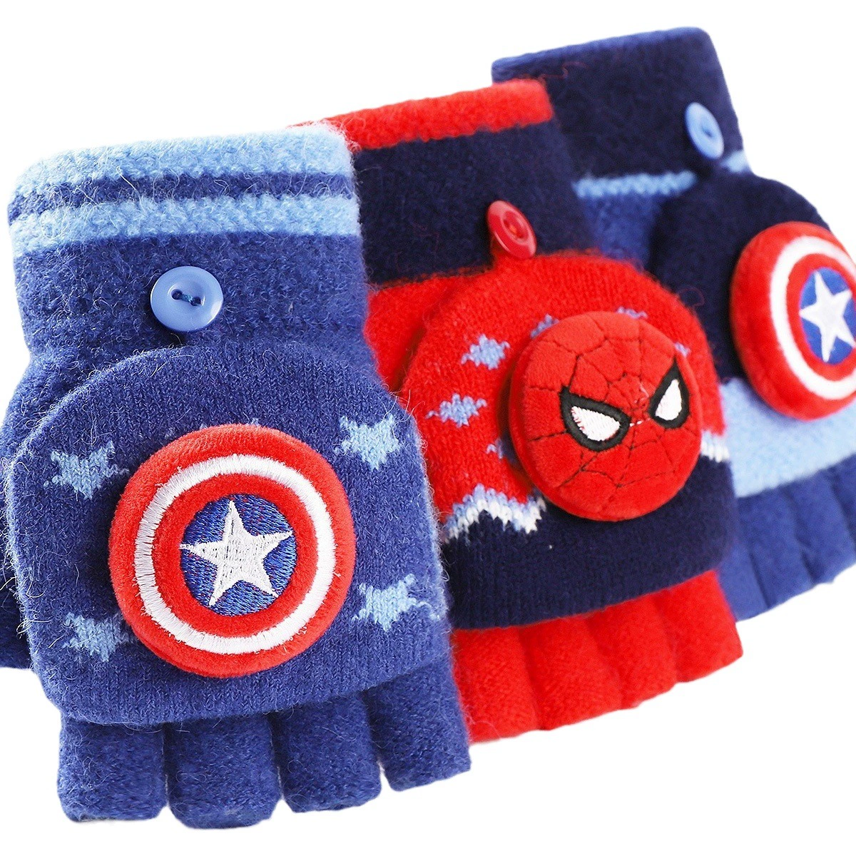 Детские флип-перчатки Disney Marvel, осенне-зимние теплые флип-перчатки для мальчиков, вязаные перчатки с надписью для малышей