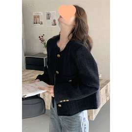 黑色法式小香风外套女2025春秋新款高级感粗花呢气质短款夹克上衣