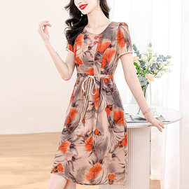 改良旗袍连衣裙女夏季新款新中式国风高端复古洋气质妈妈天丝裙子