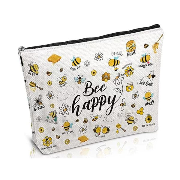 Bee Makeup Bag Gift Pack Dachshund Cartoon Letter Print Storage Bag Waterproof Jute Makeup Bag