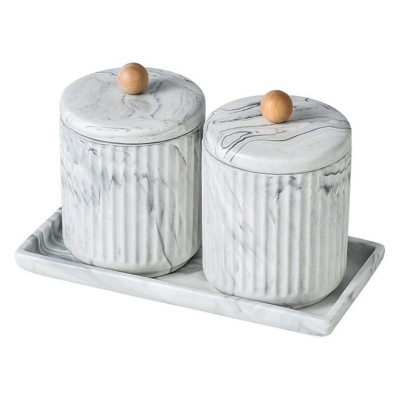 Luz de lujo de mármol baño cepillo de dientes de cerámica hisopo de algodón tanque de almacenamiento sala de estar palillo de dientes baño combinación traje