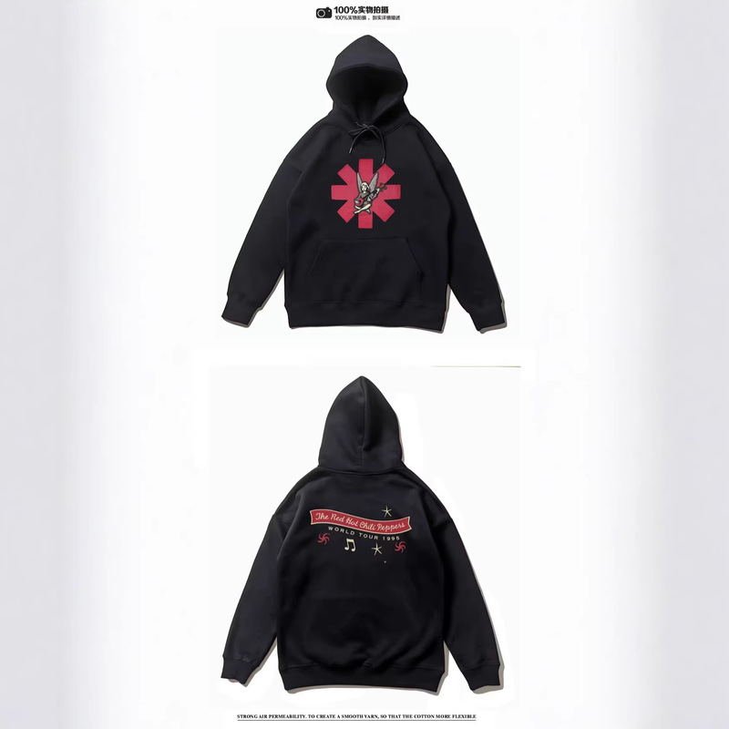 25S Autumn and Winter New American Fashion Brand Retro Rock Red Hot Red Hot Chili Peppers Band Printed Cotton Hooded Sweatshirt 25S Autumn and Winter New American Fashion Brand Retro Rock Red Hot Red Hot Chili Peppers Band Printed Cotton Hooded Sweatshirt