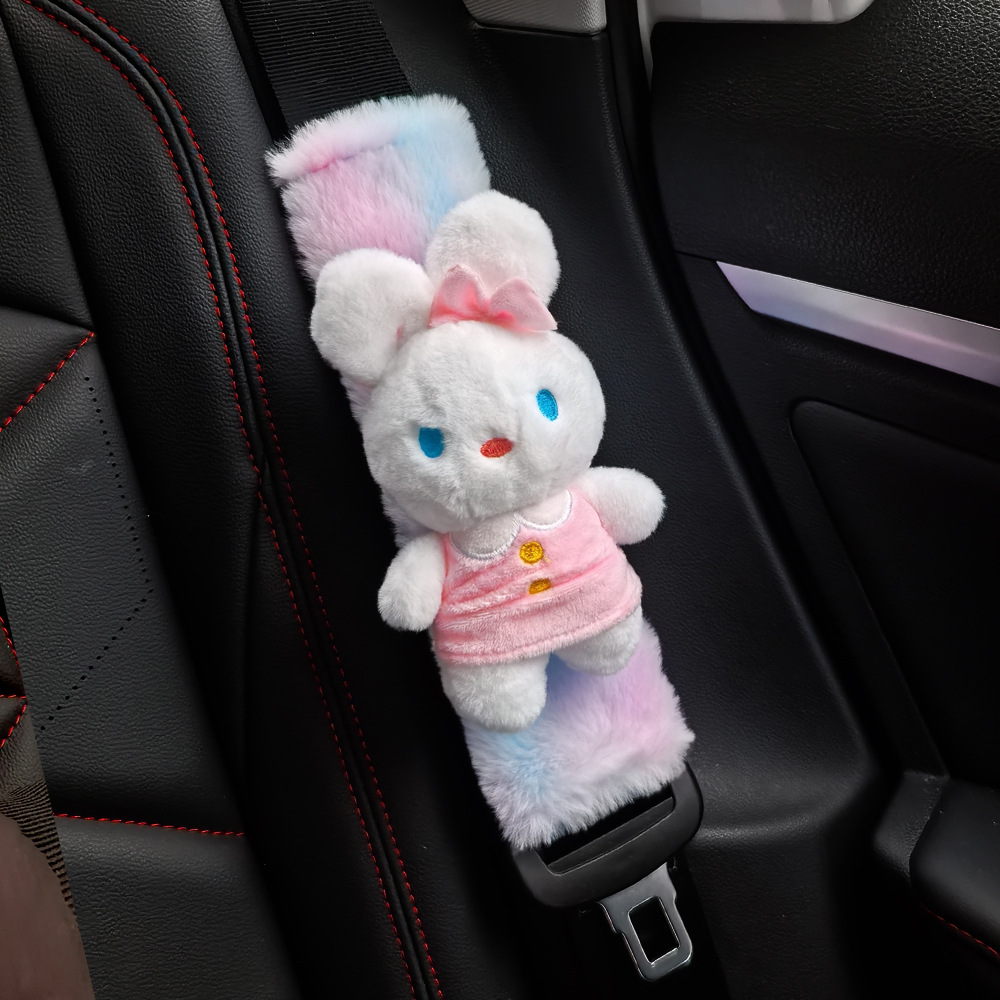 Car Seat Belt Shoulder Cover Cute Rabbit Doll Stuffed Car Creative Cartoon Car Interior Decoration Neutral Style