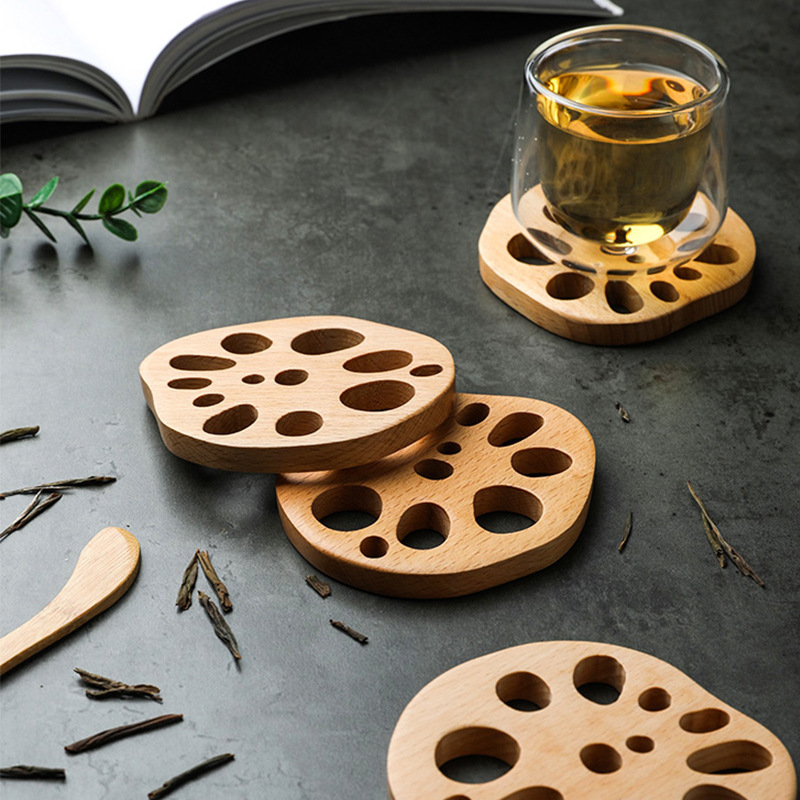 Estufa hirviendo taza de té estera taza simple taza de café taza soporte anti-escaldado aislamiento de madera de haya de madera maciza Generación de cabello creativo