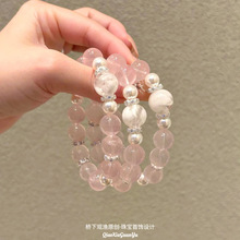 天然粉水晶桃花爱情莫粉手链女款粉晶手串女小众月老大颗粒