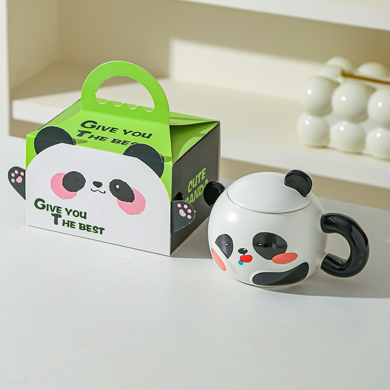 Creativo panda red taza de agua roja taza de marca de taza de cerámica de oficina en el hogar regalo de taza de desayuno de dibujos animados