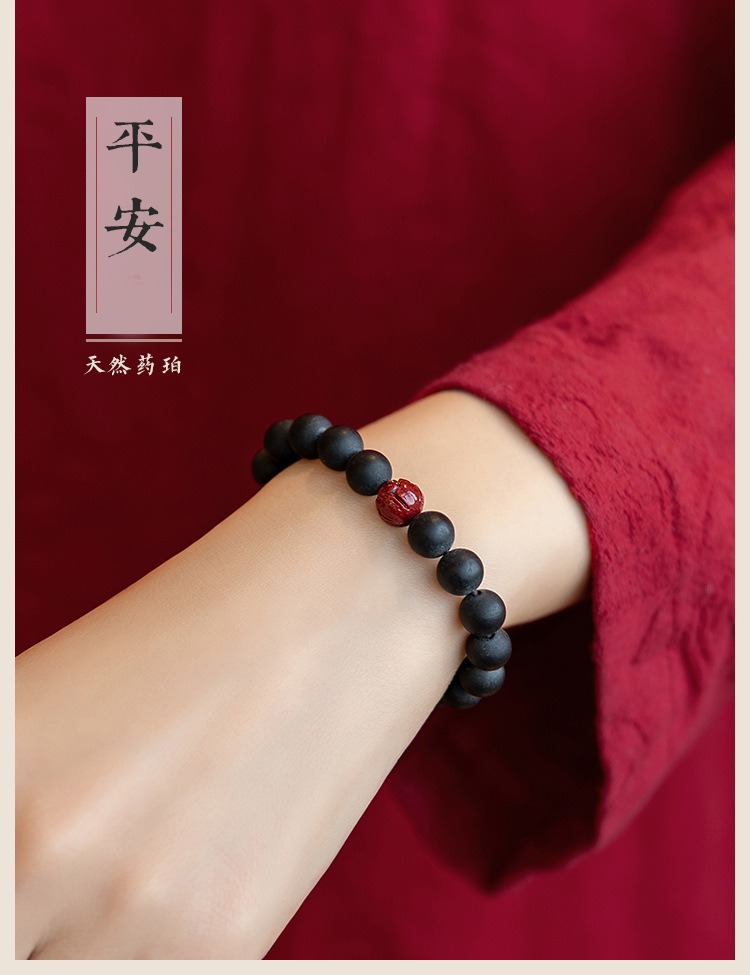New lotus cinnabar bracelet for women, new Chinese-style hand-held Buddhist prayer beads and rosary jewelry, Chinese-style medicinal amber beaded bracelet accessory 312 undefined