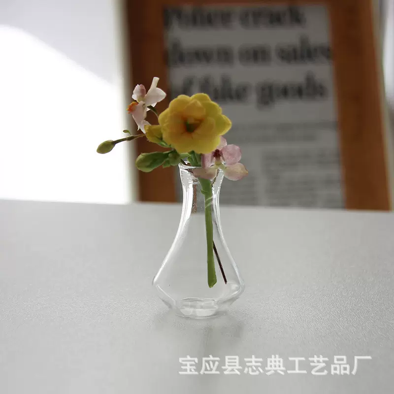 掌中永生花迷你花瓶娃屋 摆件diy 微缩食玩瓶不带花 粘土玻璃罐