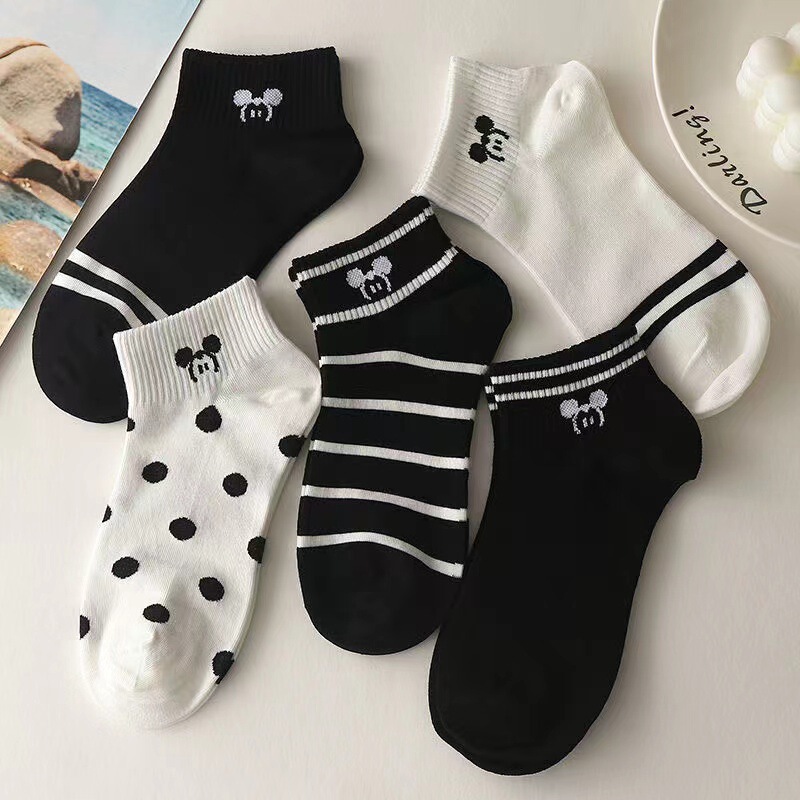 Socks Women's Summer Short Socks Black and White Cartoon Low-top Boat Socks Casual Women's Socks ins Trendy Breathable Shallow Socks