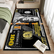 跨境创意长条卧室床边美元钞票地毯飘窗防滑地垫家用入户门垫现货