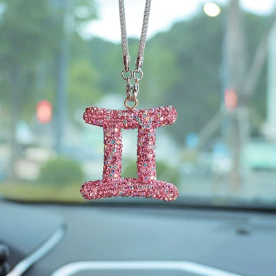 three-color car rearview mirror, Car hanging - pink-ab-mixed-color-diamond-gemini