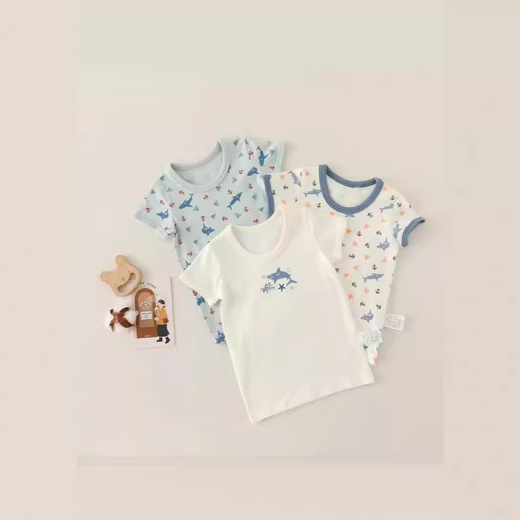 男童夏季中大童儿童宝宝空调上衣纯棉透气短袖T恤薄款睡衣家居外