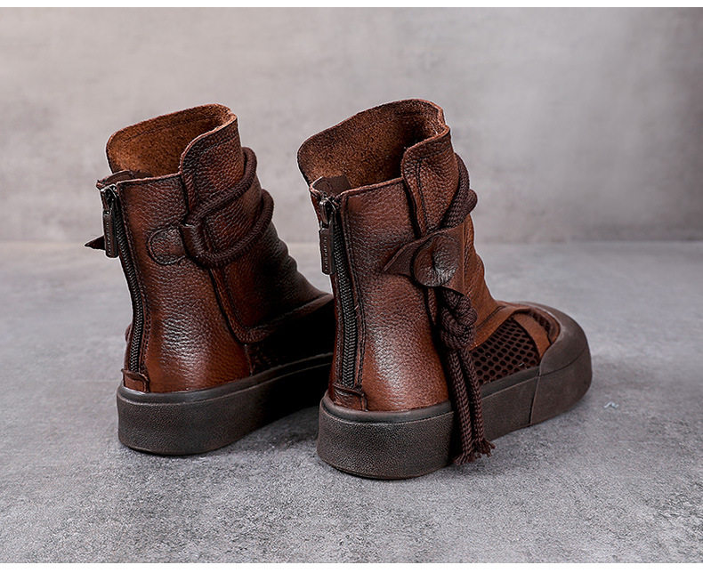 Boot Martin lưới mùa hè da bò thật cổ cao ôm bắp chân — Màu nâu chi tiết 15