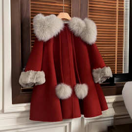 童装女童冬季呢子加绒大衣儿童宝宝秋冬洋气小女孩披风斗篷外套