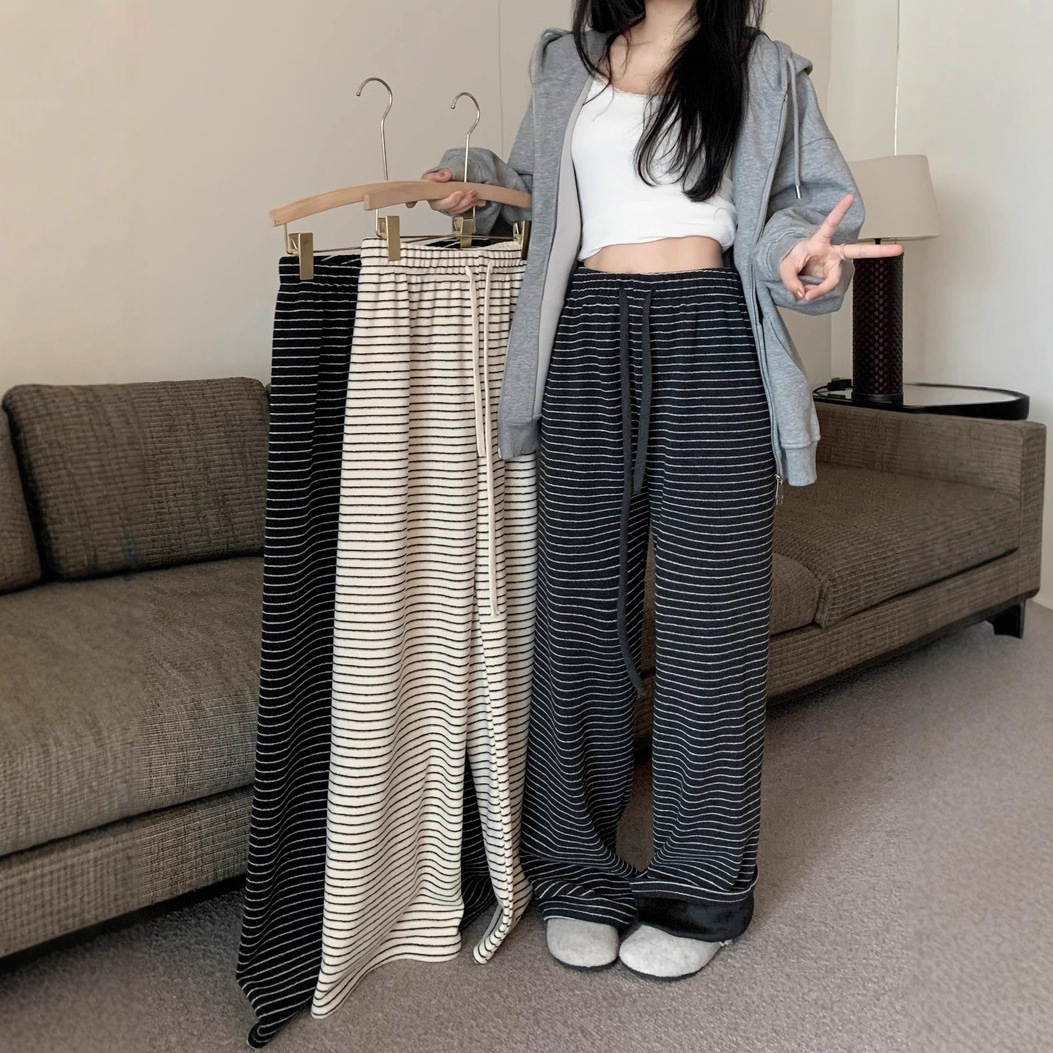 糯米毛巾条纹直筒裤加绒女秋冬加厚宽松垂感宽松阔腿裤百搭休闲裤
