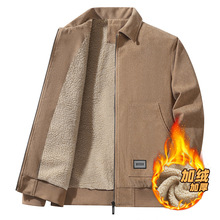 2024秋冬季新款加绒中老年灯芯绒夹克男爸爸装跨境潮流立领外套男