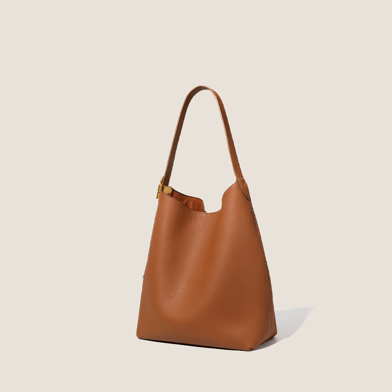 Genuine Leather Tote Bag for Women, Large Capacity Shoulder & Crossbody Bucket Bag, Lazy Style HOBO Bag, Soft Leather Commuter Bag - Thumbnail 7